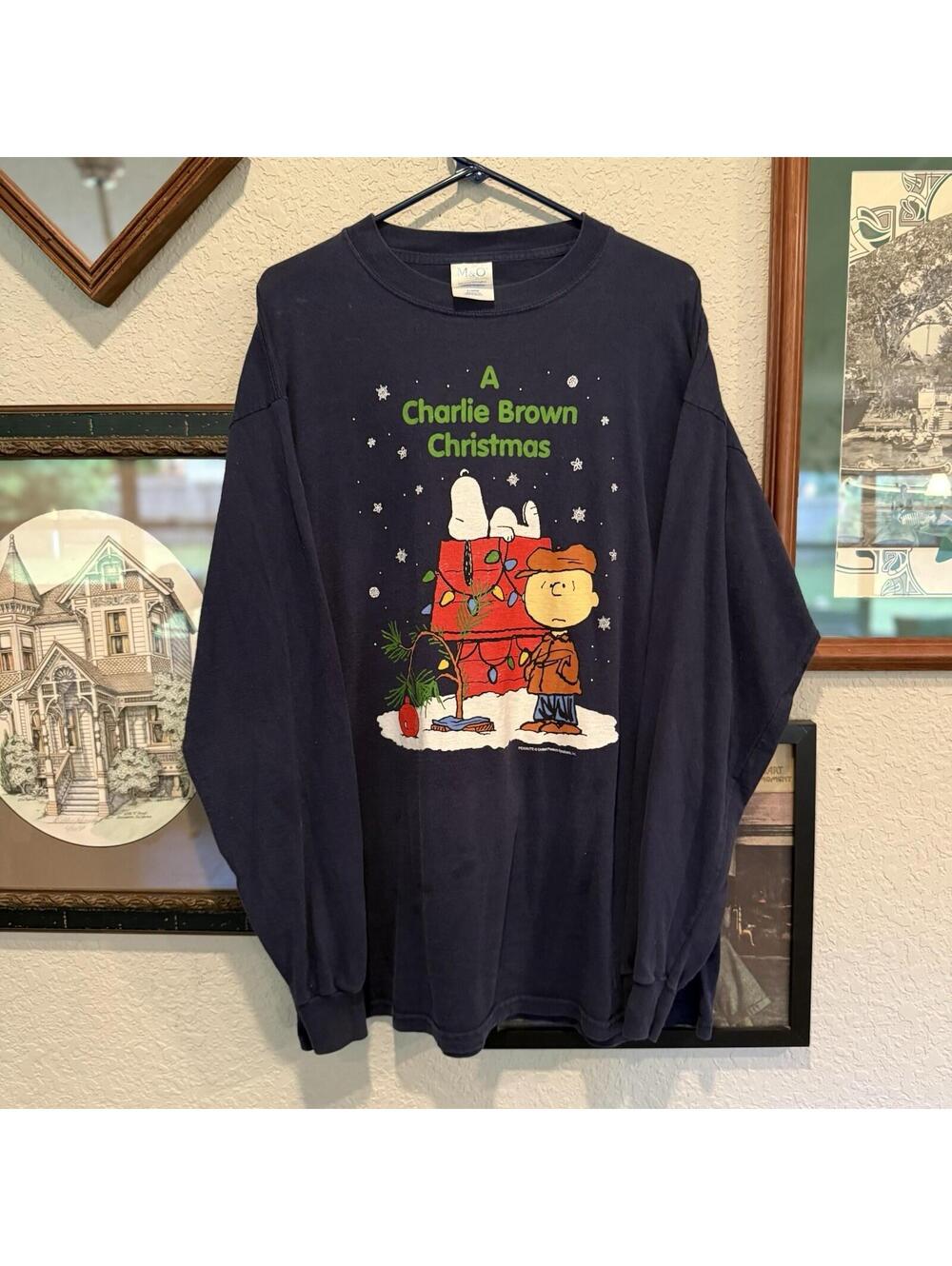 Vintage 90s Charlie Brown Christmas Shirt Adult XL Blue Peanuts Snoopy TV Y2K
